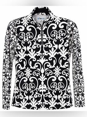 IBKUL Women’s S Black White Damask 1/4 Zip UPF 50+ Golf Tennis Top